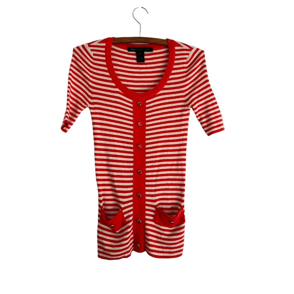 Marc by Marc Jacobs Womens Red Striped Button Cashmere Blend Tunic Top Small